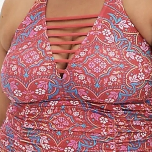 Torrid swimsuit Women size 3 ladder front One Piece lattice straps medallion 3X - Picture 2 of 16